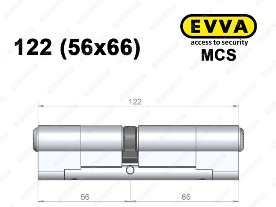 Циліндр EVVA MCS 122 мм (56x66), ключ-ключ