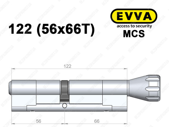 Цилиндр EVVA MCS 122 мм (56x66T), с тумблером