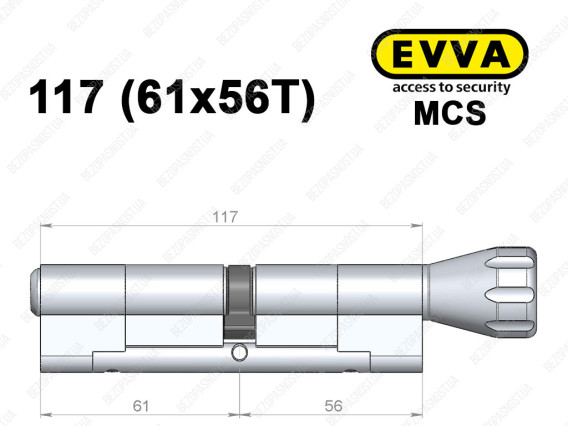 Цилиндр EVVA MCS 117 мм (61x56T), с тумблером