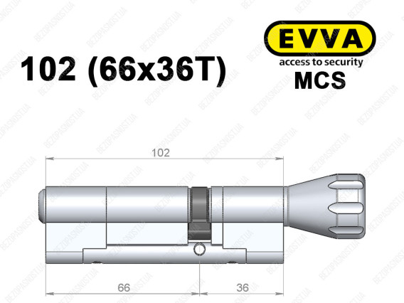 Циліндр EVVA MCS 102 мм (66x36T), з тумблером