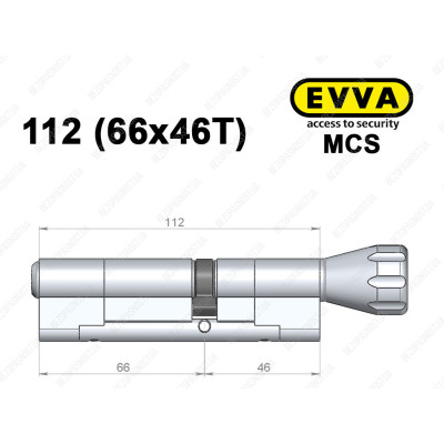 Цилиндр EVVA MCS 112 мм (66x46T), с тумблером