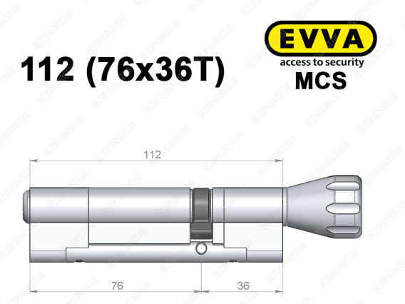 Цилиндр EVVA MCS 112 мм (76x36T), с тумблером