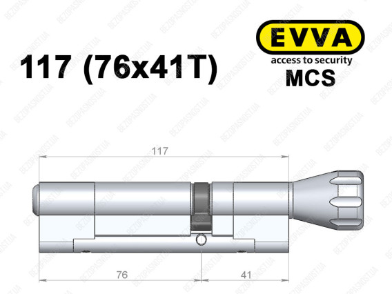 Цилиндр EVVA MCS 117 мм (76x41T), с тумблером