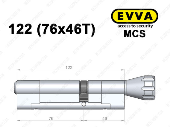 Цилиндр EVVA MCS 122 мм (76x46T), с тумблером