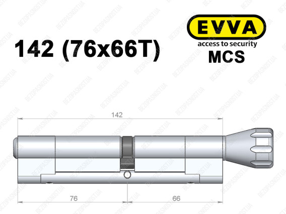 Циліндр EVVA MCS 142 мм (76x66T), з тумблером