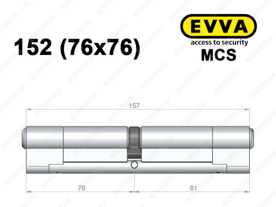 Цилиндр EVVA MCS 152 мм (76x76), ключ-ключ