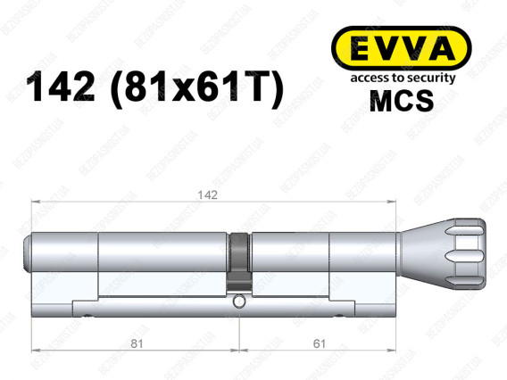 Цилиндр EVVA MCS 142 мм (81x61T), с тумблером