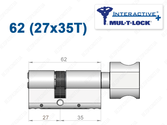 Циліндр Mul-T-Lock Interactive+ з тумблером 62 мм (27x35T)