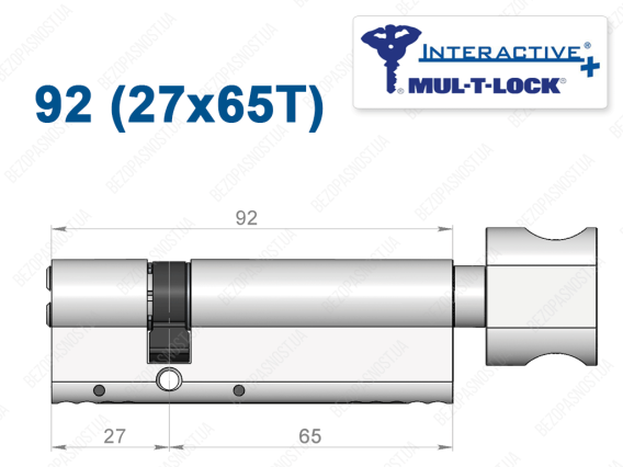 Циліндр Mul-T-Lock Interactive+ з тумблером 92 мм (27x65T)