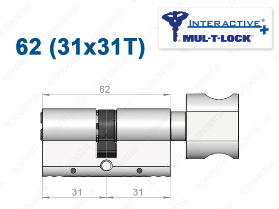 Циліндр Mul-T-Lock Interactive+ з тумблером 62 мм (31x31T)