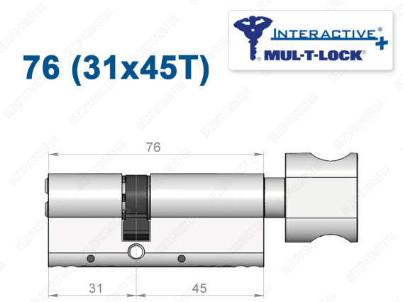 Цилиндр Mul-T-Lock Interactive+ с тумблером 76 мм (31x45T)