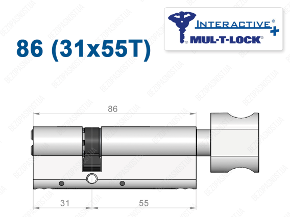 Цилиндр Mul-T-Lock Interactive+ с тумблером 86 мм (31x55T)
