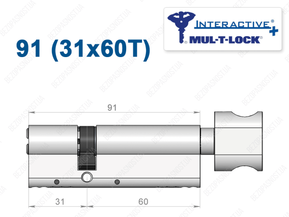 Циліндр Mul-T-Lock Interactive+ з тумблером 91 мм (31x60T)