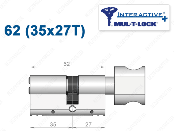 Циліндр Mul-T-Lock Interactive+ з тумблером 62 мм (35x27T)