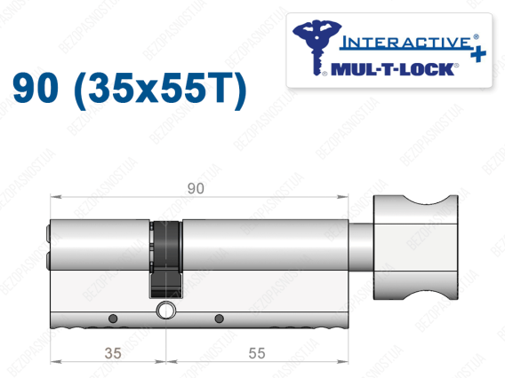 Циліндр Mul-T-Lock Interactive+ з тумблером 90 мм (35x55T)