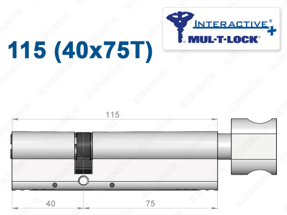 Циліндр Mul-T-Lock Interactive+ з тумблером 115 мм (40x75T)