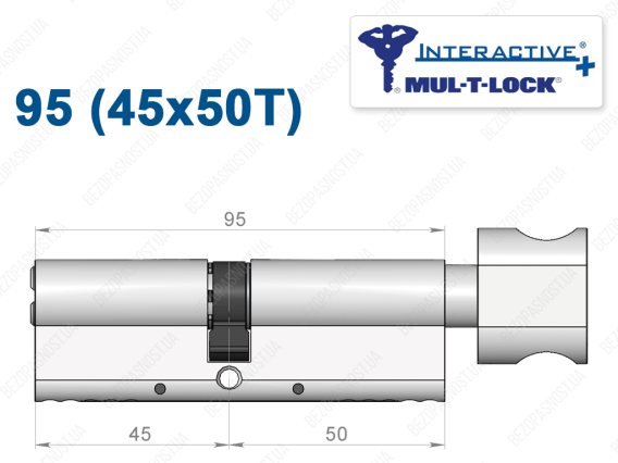 Циліндр Mul-T-Lock Interactive+ з тумблером 95 мм (45x50T)
