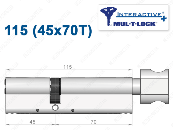Цилиндр Mul-T-Lock Interactive+ с тумблером 115 мм (45x70T)