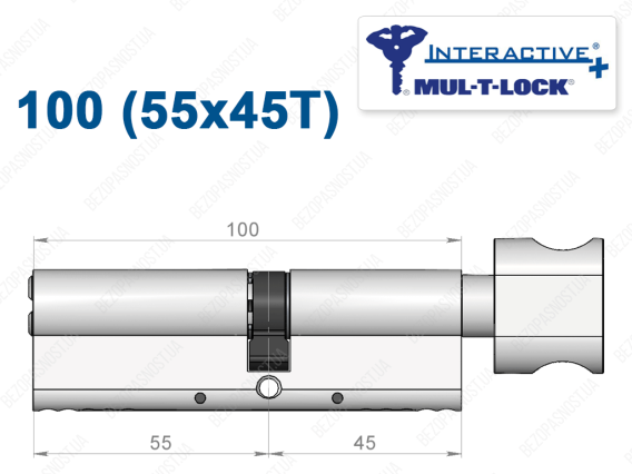 Циліндр Mul-T-Lock Interactive+ з тумблером 100 мм (55x45T)