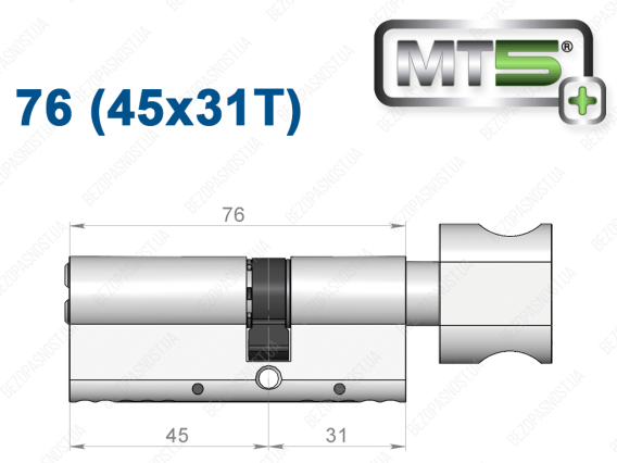 Циліндр Mul-T-Lock MT5+ з тумблером 76 мм (45x31T)